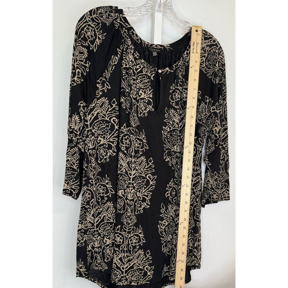 Lucky Brand Women’s 1X Black Beige Floral Boho Peasant Tunic Top Blouse - Picture 6 of 12